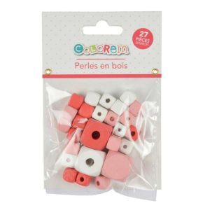 Paris Prix Lot De 27 Perles En Bois Cube 1-2cm Corail & Blanc 6
