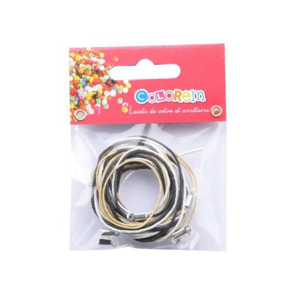 Paris Prix Lot De Lacets Avec Arrêtoirs En Coton Créa 9cm Naturel 3