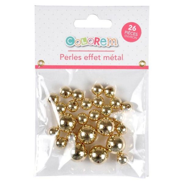 Paris Prix Lot De 26 Perles Rondes Effet Métal 1-1,5cm Or 3