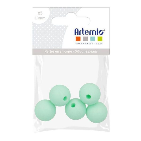 Artemio 5 Perles Silicone Rondes – 10 Mm – Vert D’eau 1