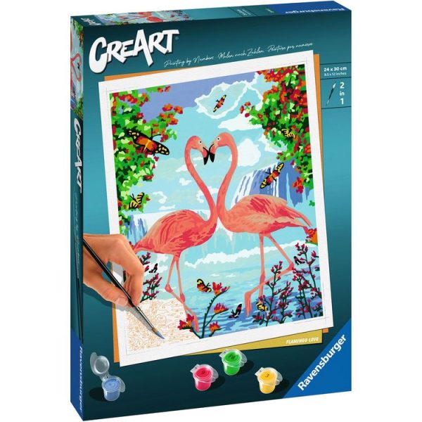 RAVENSBURGER Tableau Flamants Roses Amoureux / Flamingo Love – 24×30 Cm – CreArt 1