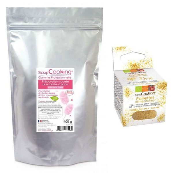 SCRAPCOOKING Préparation Barbe à Papa Rose 400 G + Paillettes Dorées 1