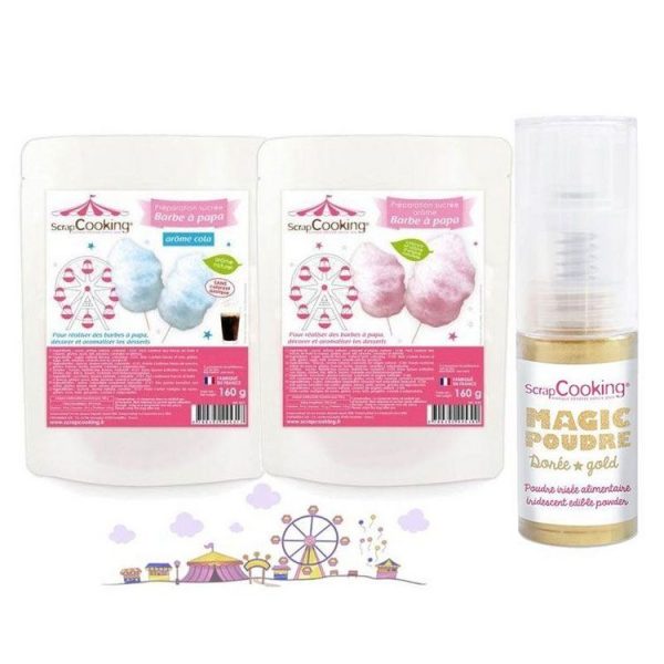 SCRAPCOOKING Préparation Barbe à Papa Rose & Bleu + 1 Poudre Alimentaire Irisée Dorée 1