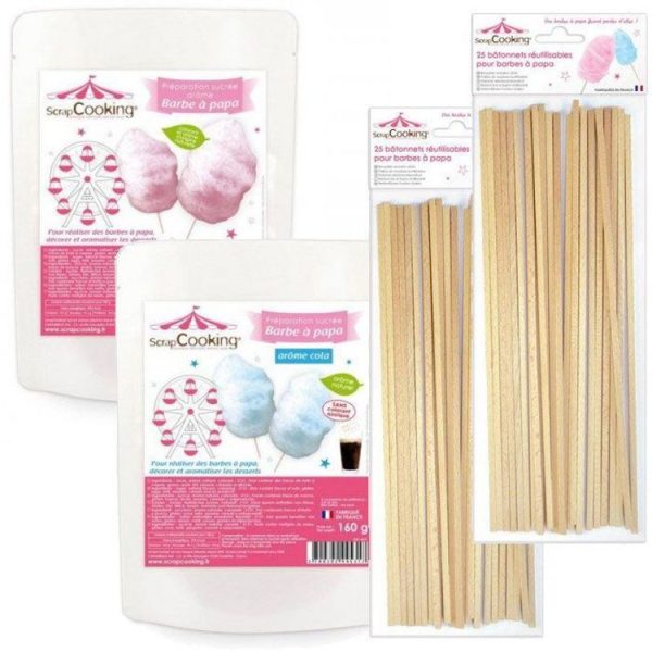 SCRAPCOOKING Préparation Barbe à Papa Bleue + Rose + 50 Bâtonnets 1