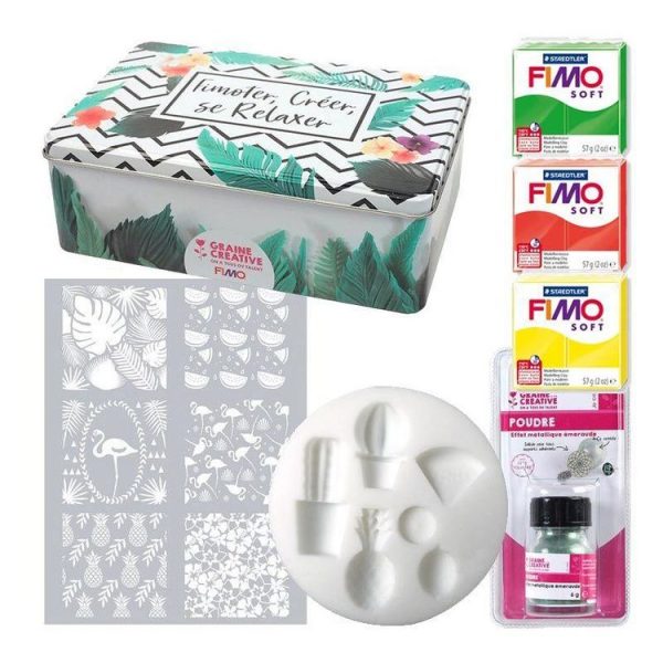 Graine Créative Boîte Métal Accessoires Pâte Polymère – Thème Tropical 1